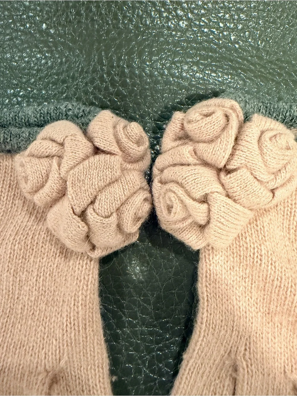 Blumarine Pink Wool Angora Knit Gloves Rosette Rhinestone Logo Italy